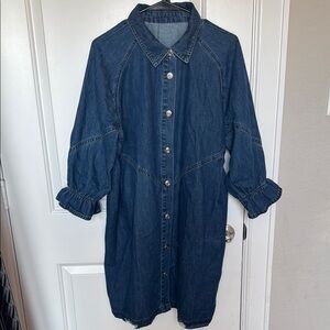 Denim Button-Up Dress SizeL
 Distressed hem 3/4 Sleeves